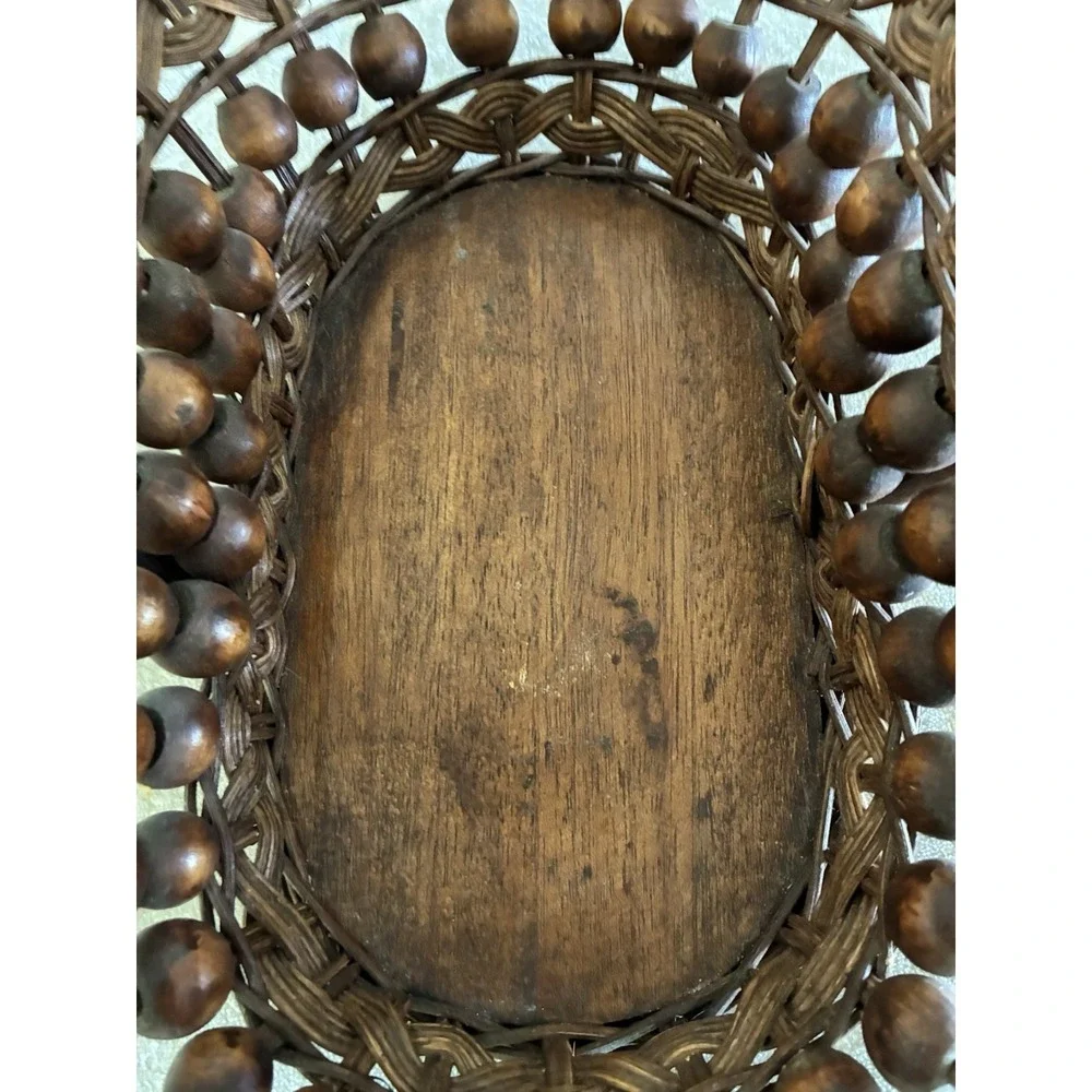 Handwoven Willow Wooden Bead Gathering‎ Basket Philippines Vintage 1980s